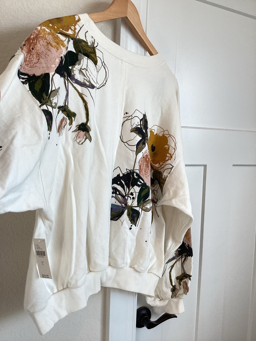 Anthropologie Long Sleeve Sweatshirt Niki Bubble New Large Ivory Floral - Picture 11 of 13